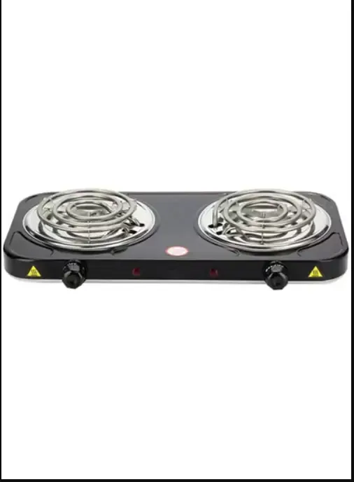 radiotronics طباخ كهربائي محمول مزدوج 2000W للتسخين على الطاولة بشعلتي لفائف للطهي والغلي والقلي في المنزل والمطبخ والتخييم أسود