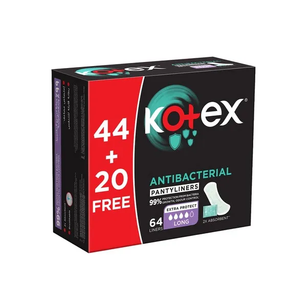 Kotex فوط صحية يومية طويلة مضادة للبكتيريا - 64 pcs