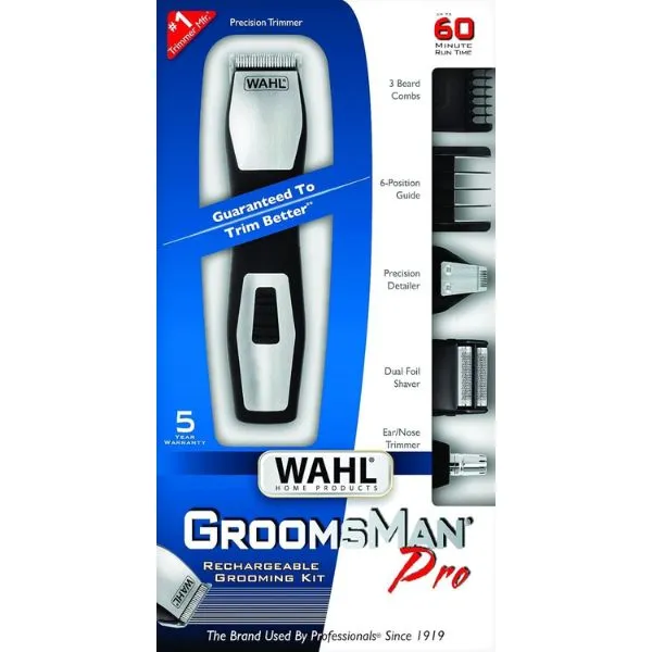 Wahl Groomsman Pro Deluxe Rechargeable Multi Grooming Kit, All-in-one hair Trimmer, Black / Silver