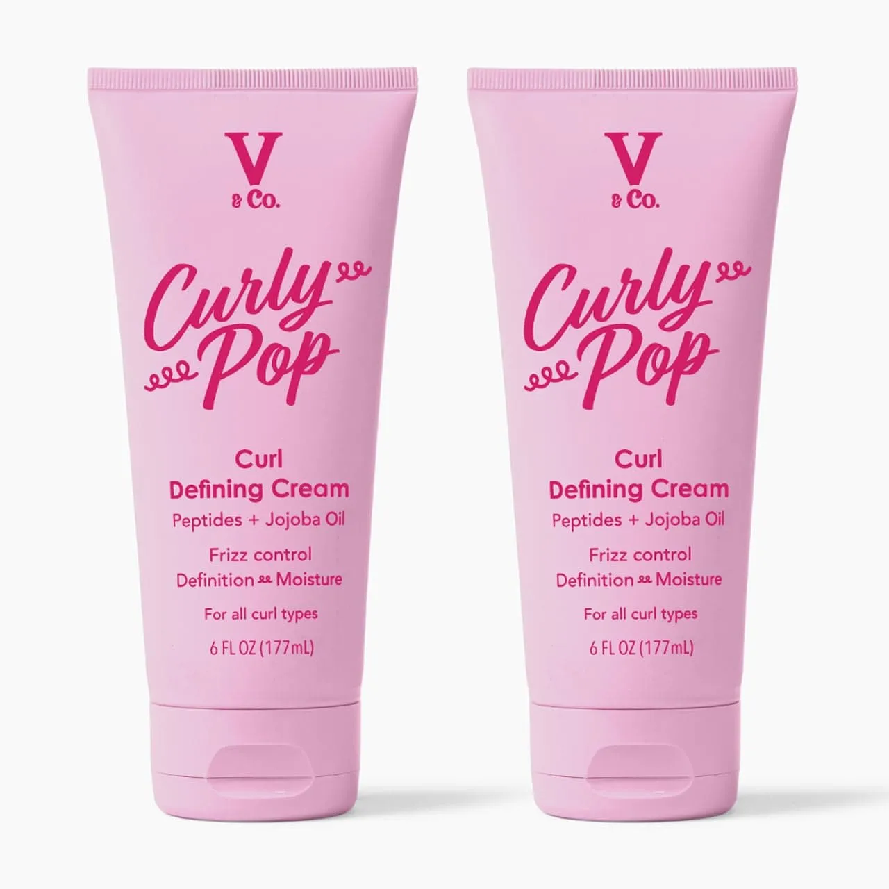 V&Co كريم تحديد التجعيدات VCo. Beauty Curly Pop للشعر المجعد مضاد للنفشة ومرطب بالببتيدات وزيت الجوجوبا يحدد التجعيدات ويعزز المرونة ويرطب 6 oz