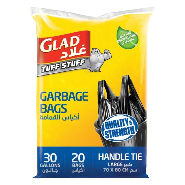 Glad Garbage Bags Handle Tie, Large, 30 Gallons 70x80cm, 20 Bags
