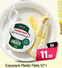 Easypack طبق بلاستيك + وعاء + ملعقة + رول سفرة