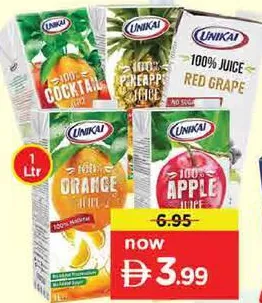 Unikai Pure Juice Orange/Apple/Pineapple/Cocktail/Grape