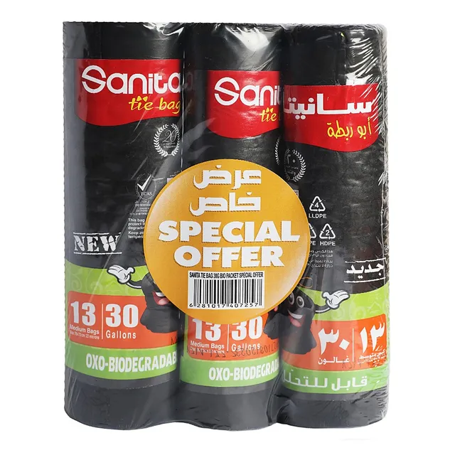 Sanita Tie Bag Oxo-Biodegradable Garbage Bag - 30 Gallon - 3 x 13 Medium Bags