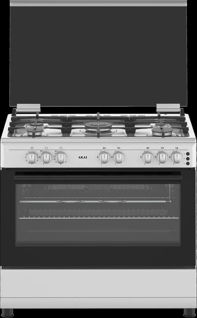 Akai 90x60 cms Cooking Range, Full Safety, 5 Burner, Cast Iron, Auto Ignition, Convection Gas Grill, Made in Turkey - CRMA-960SCFN