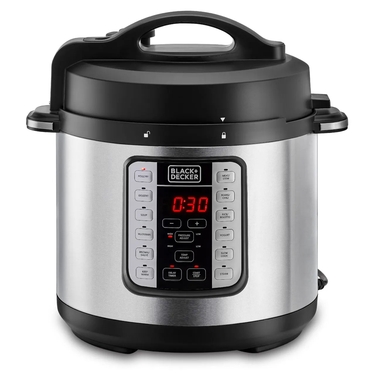 Black+Decker قدر طهي متعدد، 12 برنامج ذكي مع 1000 W مع 9 آليات أمان مدمجة، ألمنيوم، PCP1000B5