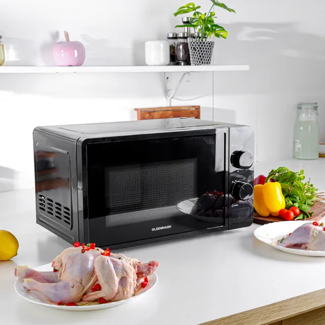 Olsenmark Microwave Oven- OMMO2343W/ 5 Multiple Power Levels with Easy Controls and Cooking End Signal/ Perfect for Reheating, Defrosting, Cooking, etc./ Black, 2 Years Warranty