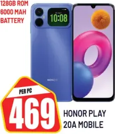 Honor Play 20A Mobile 4 GB Ram, 128 GB Rom, 6000 mAh Battery