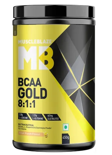 Muscleblaze بي سي إيه إيه BCAA Gold 8:1:1، 0.99 lb، 60 حصة بنكهة الفواكه Fruit Punch