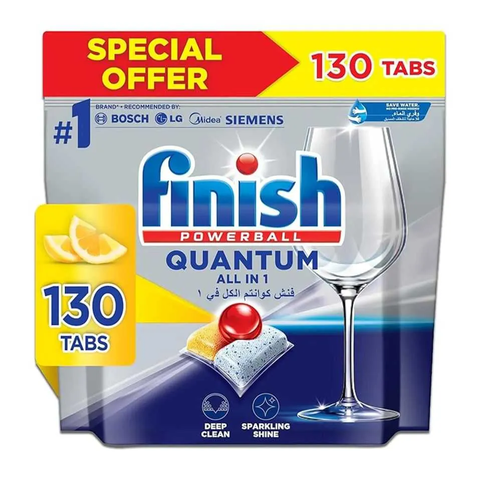 Finish Powerball Quantum أقراص غسالة الأطباق بالليمون الكل في 1 عدد 130 pcs