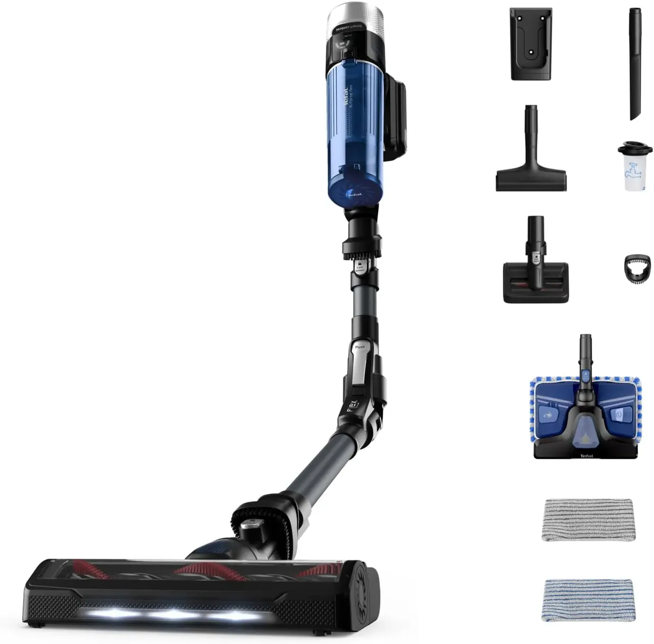 tefal مكنسة لاسلكية X-Force Flex 9.60 TY20C7، بقدرة 250W، سعة صندوق الغبار، مدة تشغيل حتى 45 دقيقة، رطب وجاف، مكنسة وممسحة 2 في 1