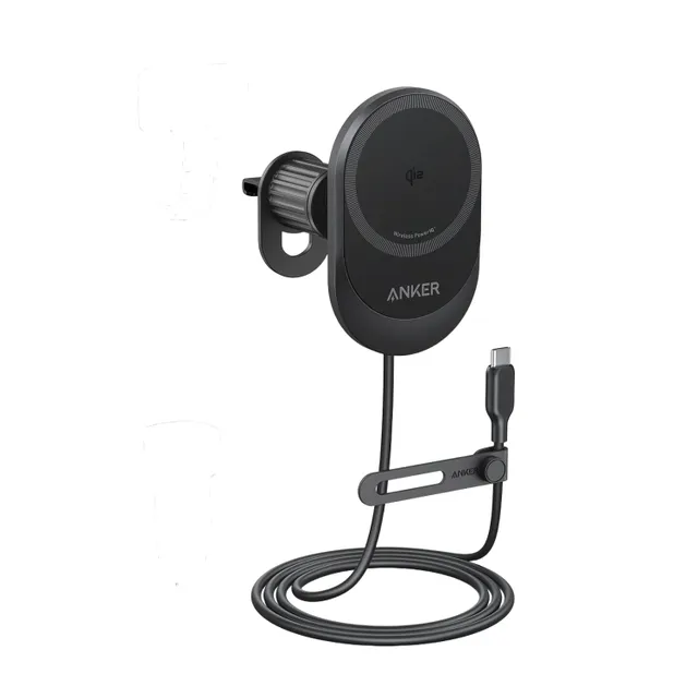 Anker MagGo 15W Wireless Car Charger with Pad & Built-In USB-C Cable, Black, B2932111