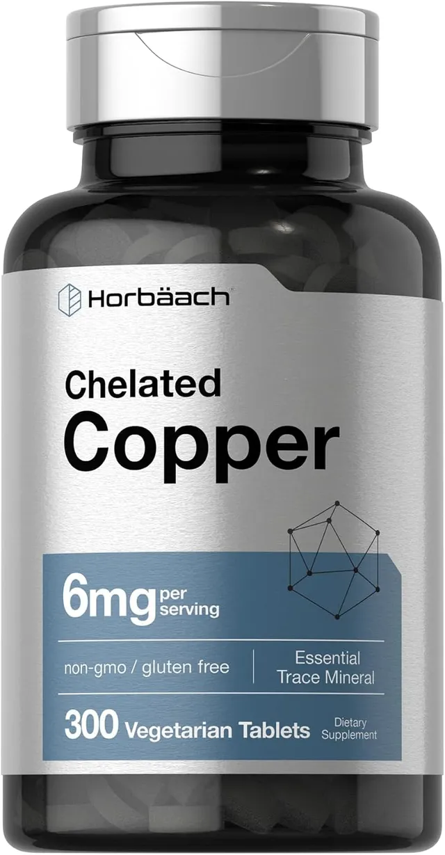 Horbäach Chelated Copper Supplement 6mg, 300 Tablets, Essential Trace Mineral, Vegetarian, Non-Gmo, Gluten Free, By, Essential Trace Mineral, Vegetarian, Non-Gmo, Gluten Free
