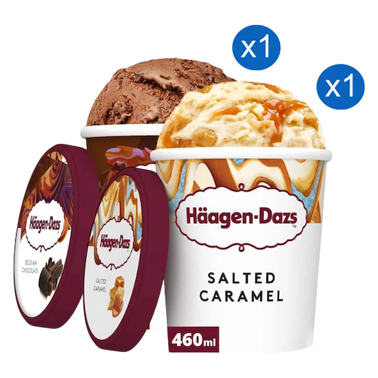 Haagen Dazs Haagen-Dazs علبة آيس كريم بالشوكولاتة البلجيكية وعلبة آيس كريم بالكراميل المملح