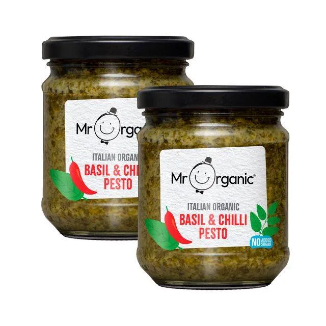 Mr Organic بيستو بالريحان والفلفل الحار