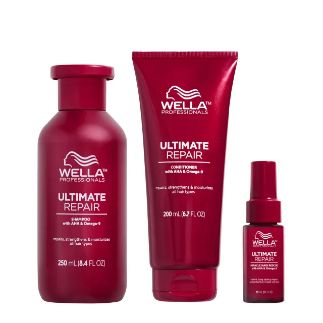 Wella Professionals Repair and Rebuild Professional Hair Care Regime for All Types of Hair Damage, Ultimate Repair Shampoo, Conditioner and Miracle Hair Rescue Spray Bundle