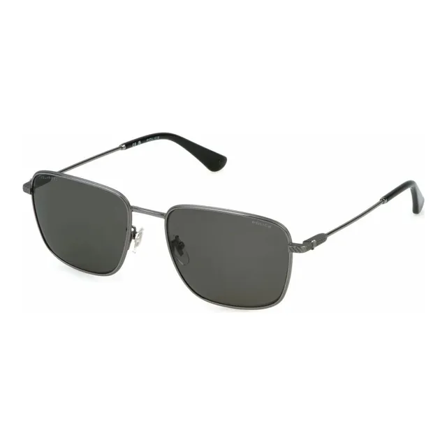 Police Men's Square Sunglasses, Metal, Ruthenium Polished, Smoke, SPLP26M54509P