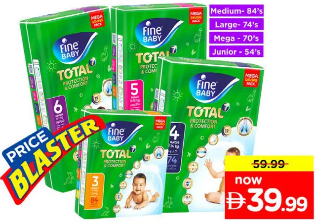 Fine Baby Total 7 Mega Pack Diapers Assorted