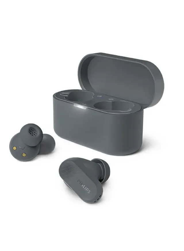philips True Wireless Earbuds, TWS Bluetooth 5.3 with Hybrid ANC, AI Clear Calls, Dynamic Bass Boost, IPX4 Waterproof, Touch Controls, USB-C Charging Case, Up to 24H Battery Life, TAT3509, Grey