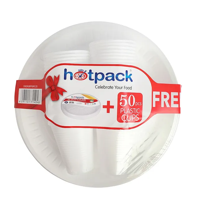 Hotpack Plastic Plate with Cup - 50 Pieces