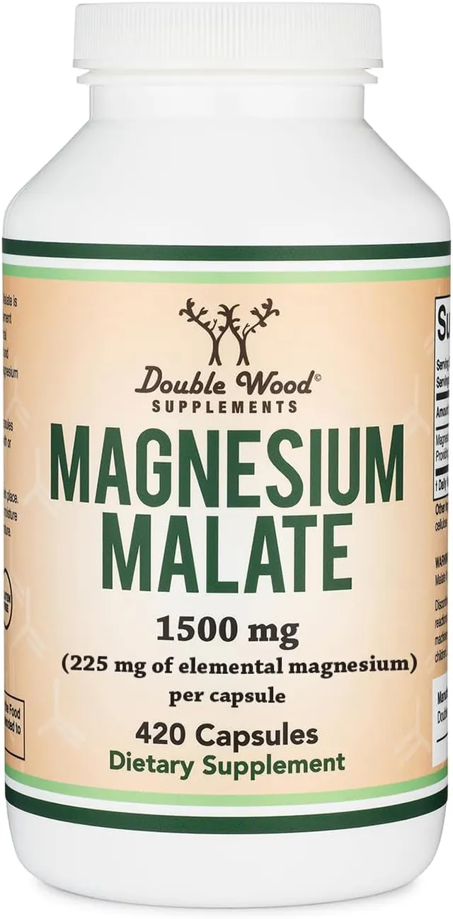 Double Wood Supplements Magnesium Malate Capsules (420 Count), 1,500mg Per Serving (Magnesium bonded to Malic Acid), Third Party Tested, Vegan Friendly, Non-GMO, Gluten Free, Made in the USA