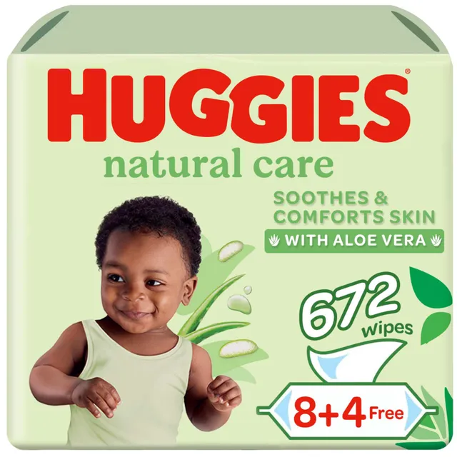 Huggies Natural Baby Wipes, Aloe Vera Wipes, 12 Pack x 56 Wipes (672 Wipes)