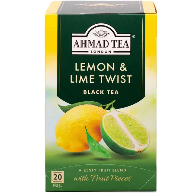 Ahmad Tea Lemon and Lime Twist Flavoured Black Tea with Fruit Pieces 20 Tea Bags