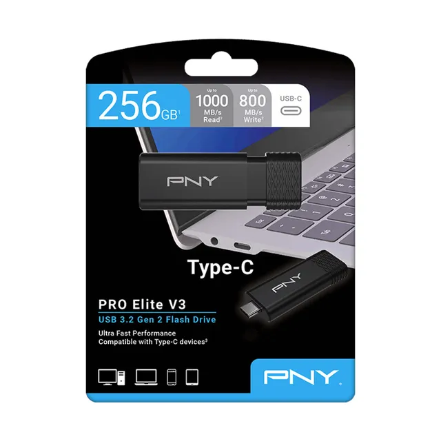 Pny PRO Elite V3 Type-C USB 3.2 Gen 2 Flash Drive, 256 GB, P-FD256PROV3C-GE