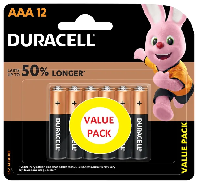Duracell AAA Alkaline Battery Value Pack 12 Pcs