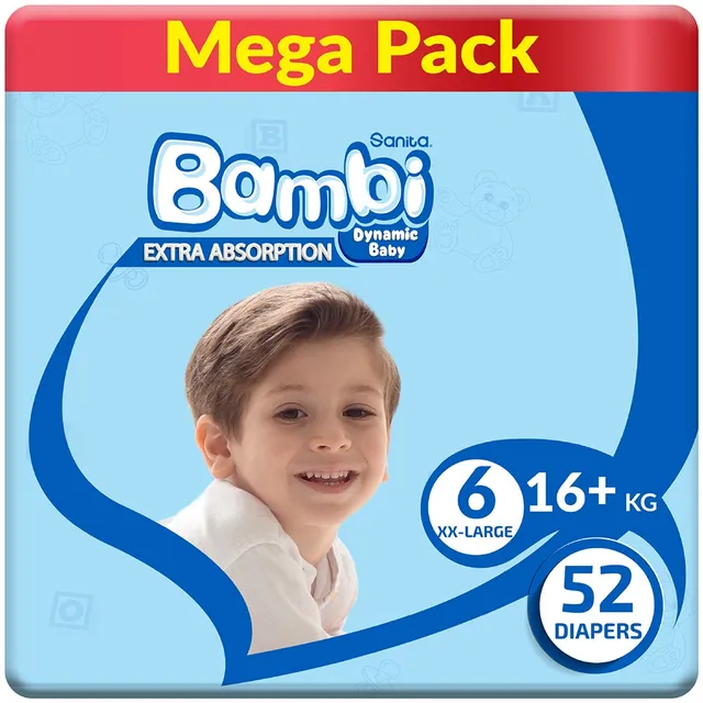 Sanita Bambi Baby Diapers Size 6 XX Large (16+ Kg) - 52 Pcs