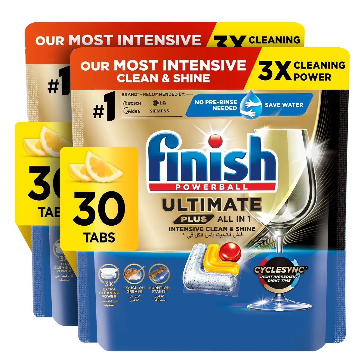 Finish أقراص غسالة أطباق ألتميت بلس برائحة الليمون قوة تنظيف أكثر 3x 60 Tabs