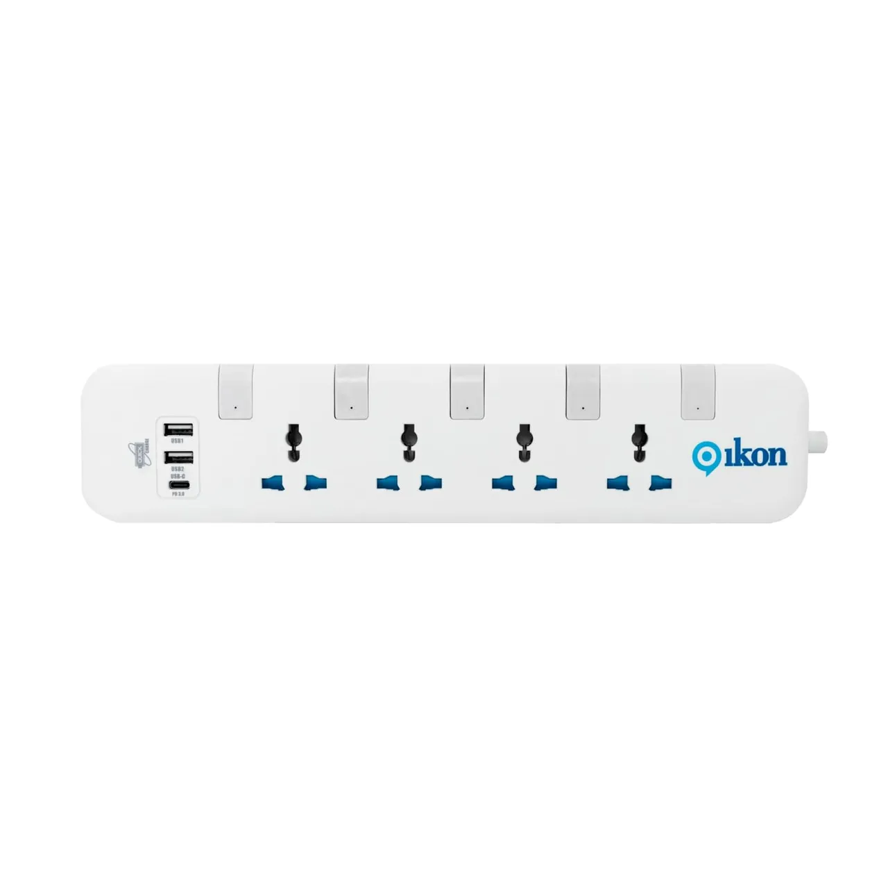 Ikon وصلة كهرباء بـ 4 مخارج مع 2 منفذ USB-A و1 منفذ USB-C، 3 Mtr