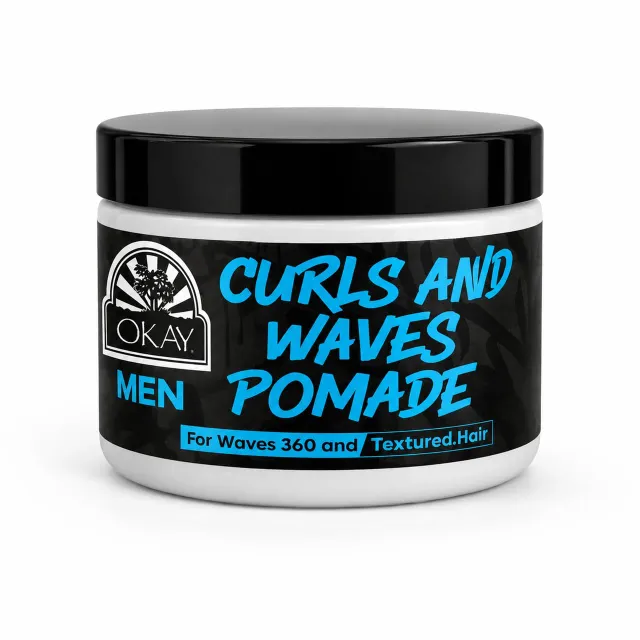 Okay Men’s CurlsWaves Pomade 4 oz – Medium Hold Styling Pomade for CurlyWavy Hair, Frizz Control, Moisturizing, Non-Greasy, Defines Texture, Adds Shine, No Residue Hair Product for Men