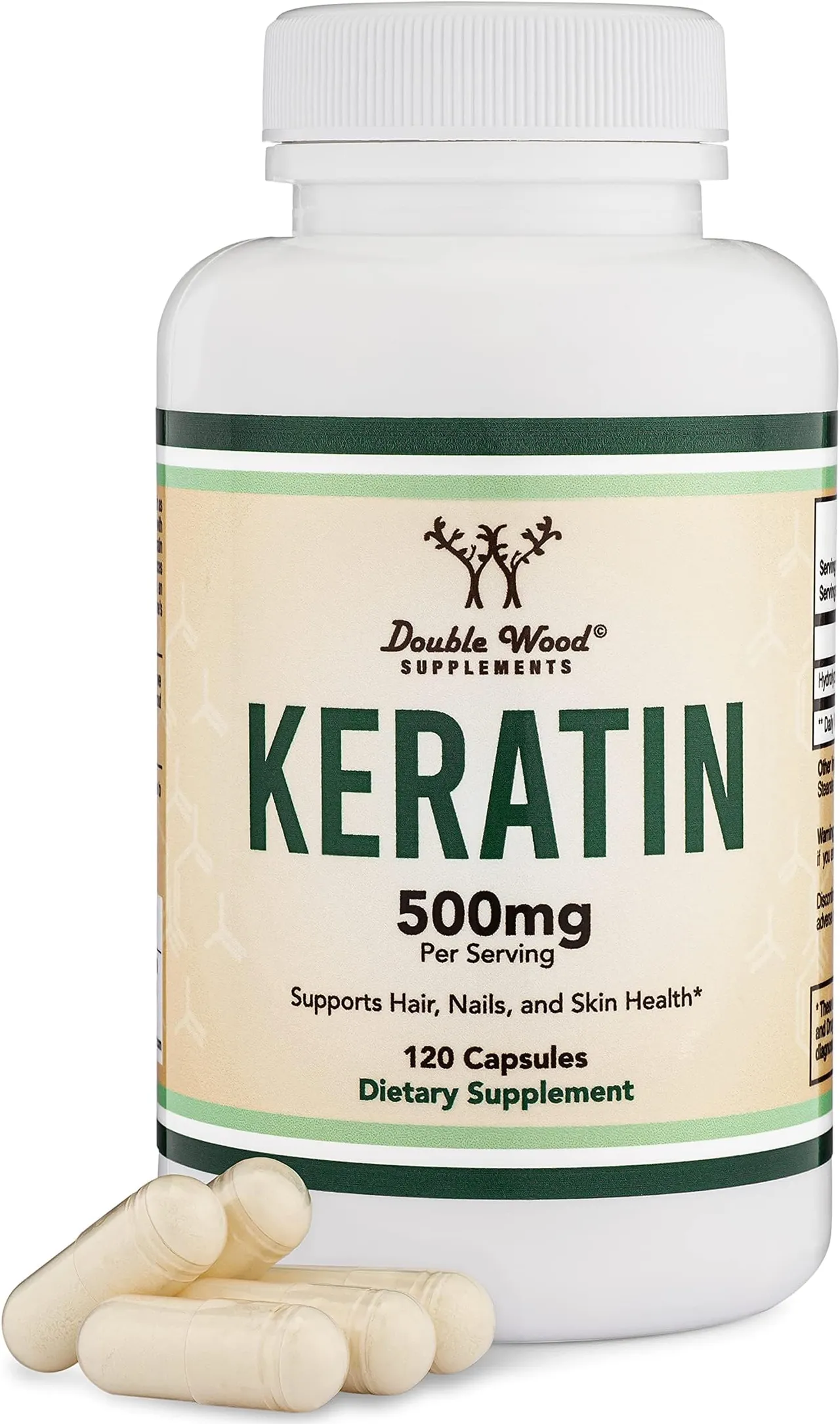 Double Wood Supplements فيتامين كيراتين لنمو الشعر (500mg لكل حصة، 120 قرصاً) علاج كيراتين للشعر للرجال والنساء (بروتين حيوي للشعر والبشرة والأظافر)