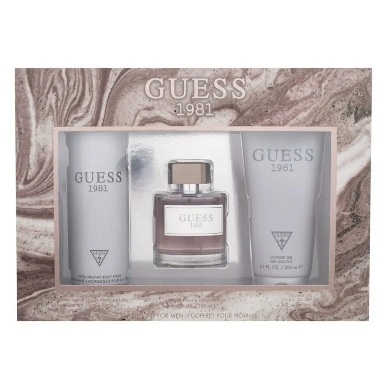 Guess طقم 1981 للرجال، أو دو تواليت، جل استحمام، بخاخ للجسم