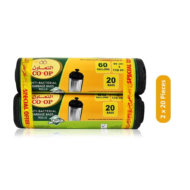 Co-Op Anti-Bacterial Garbage Bags - 90 x 110 cm, 60 Gallon, 2 x 20 Pieces