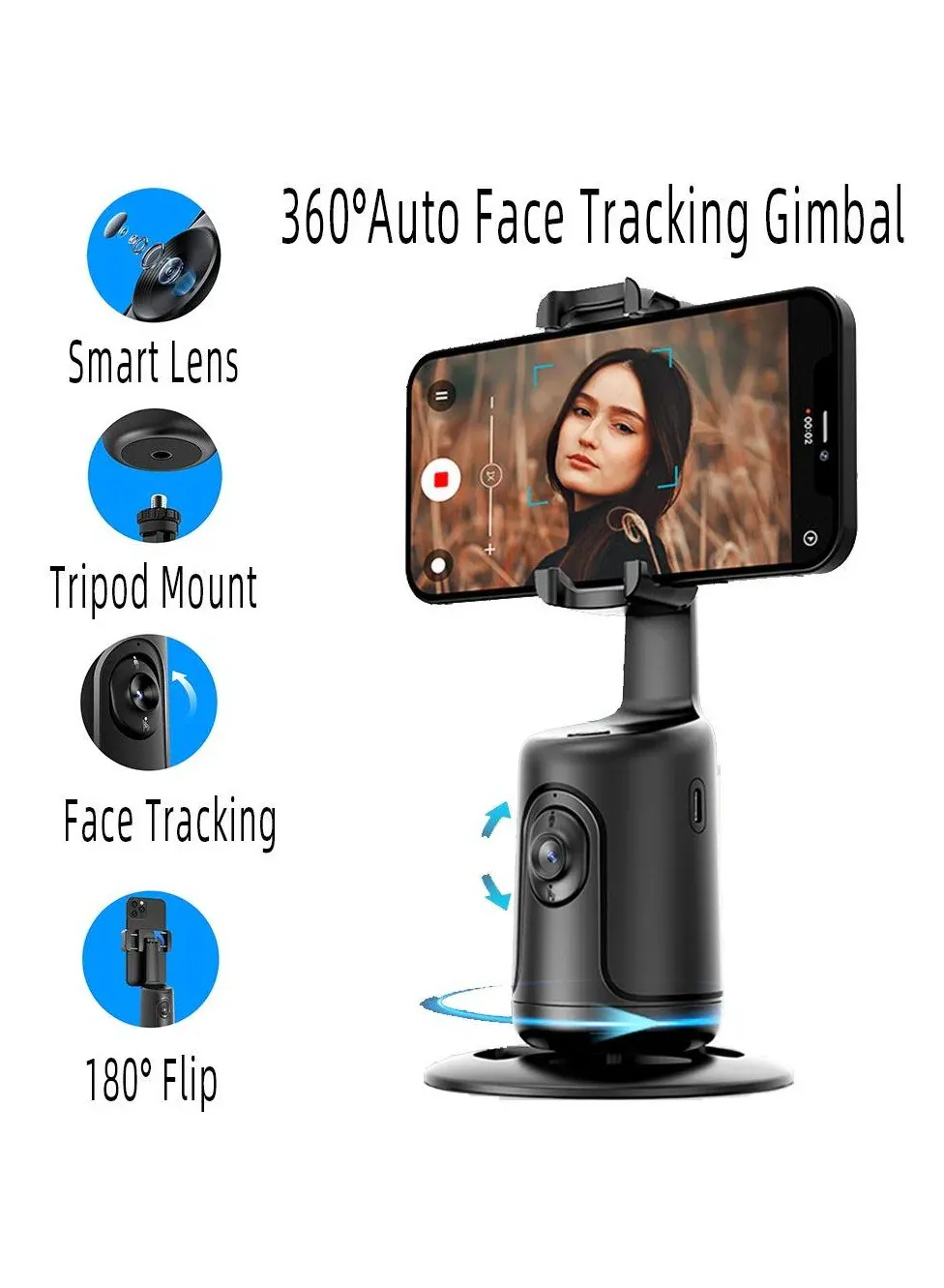 kohelia حامل ثلاثي القوائم بتتبع تلقائي للوجه ودوران 360° – حامل سيلفي ذكي بتقنية تتبع بالذكاء الاصطناعي للهواتف والكاميرات والبث المباشر – ارتفاع قابل للتعديل وتوافق واسع