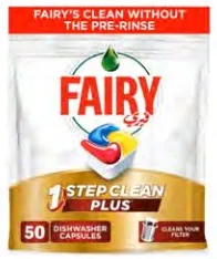 Fairy 1 Step Clean Plus Automatic Dishwasher Tablets Lemon Scent 50pcs