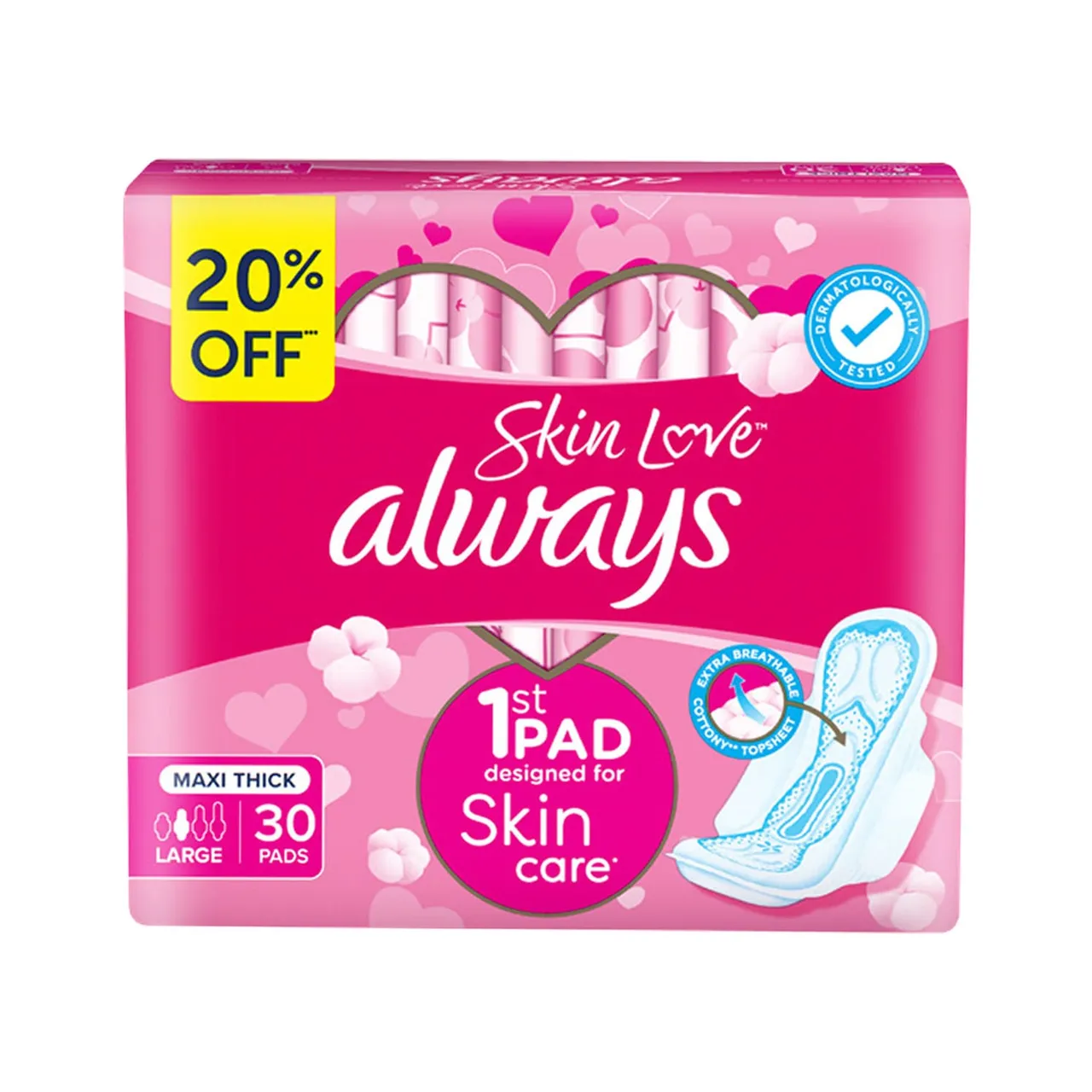 Always فوط صحية Skin Love ماكسي سميكة كبيرة عبوة اقتصادية 30pcs