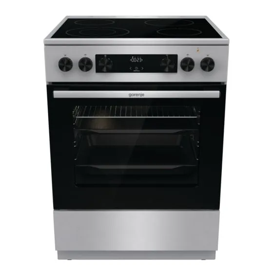Gorenje طباخ سيراميك 60cm، 4 مناطق، فرن بمروحة، شاشة رقمية، 8 برامج طهي، وظيفة AquaClean، إضاءة داخلية، بخار إضافي، وظيفة AirFry، GECS6C70XC، تشطيب ستانلس ستيل