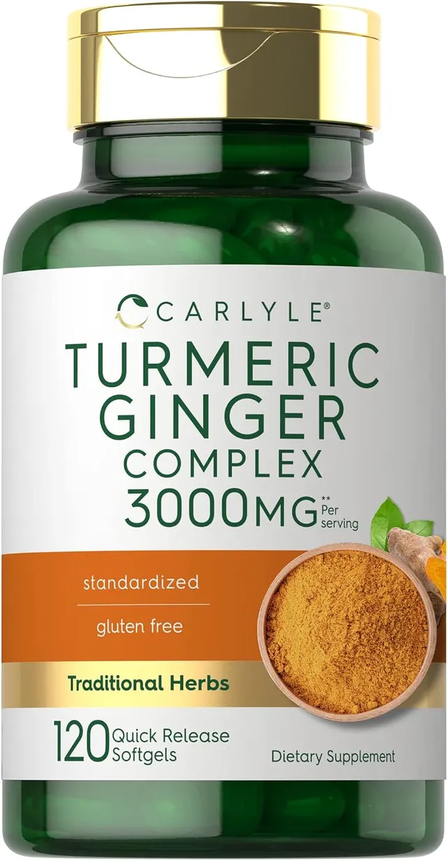 Carlyle Turmeric And Ginger Supplement 3000mg, 120 Softgel Capsules, Turmeric Curcumin Complex, With Black Pepper Extract, Non-Gmo, Gluten Free, Turmeric Curcumin Complex