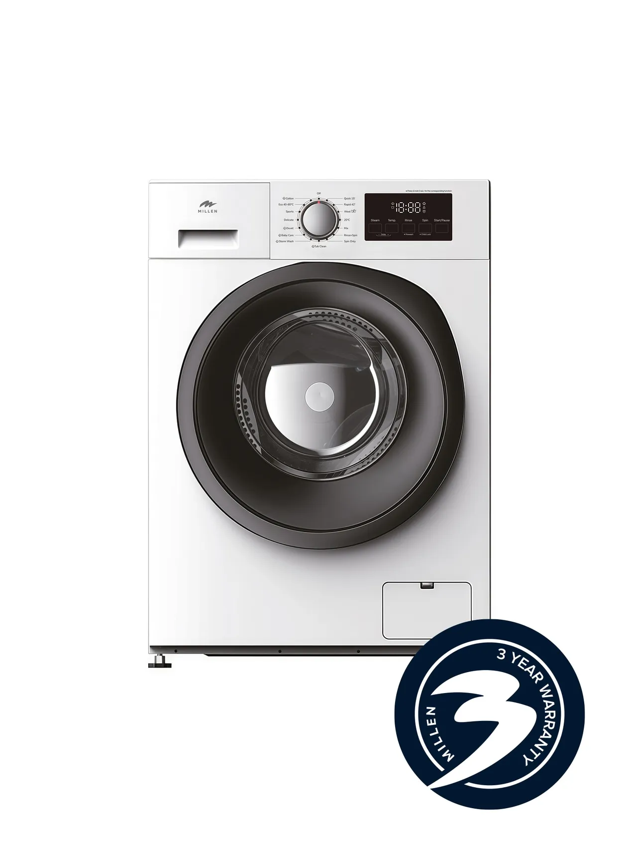 Millen غسالة تحميل أمامي بضمان 3Y بمحرك انفرتر و15 برنامج و1200 RPM موديل MWM8012WID