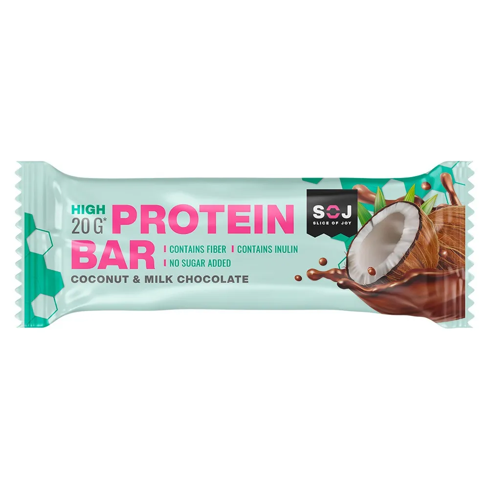Soj لوح بروتين بجوز الهند بدون سكر مضاف مغطى بشوكولاتة الحليب PROTEIN BAR