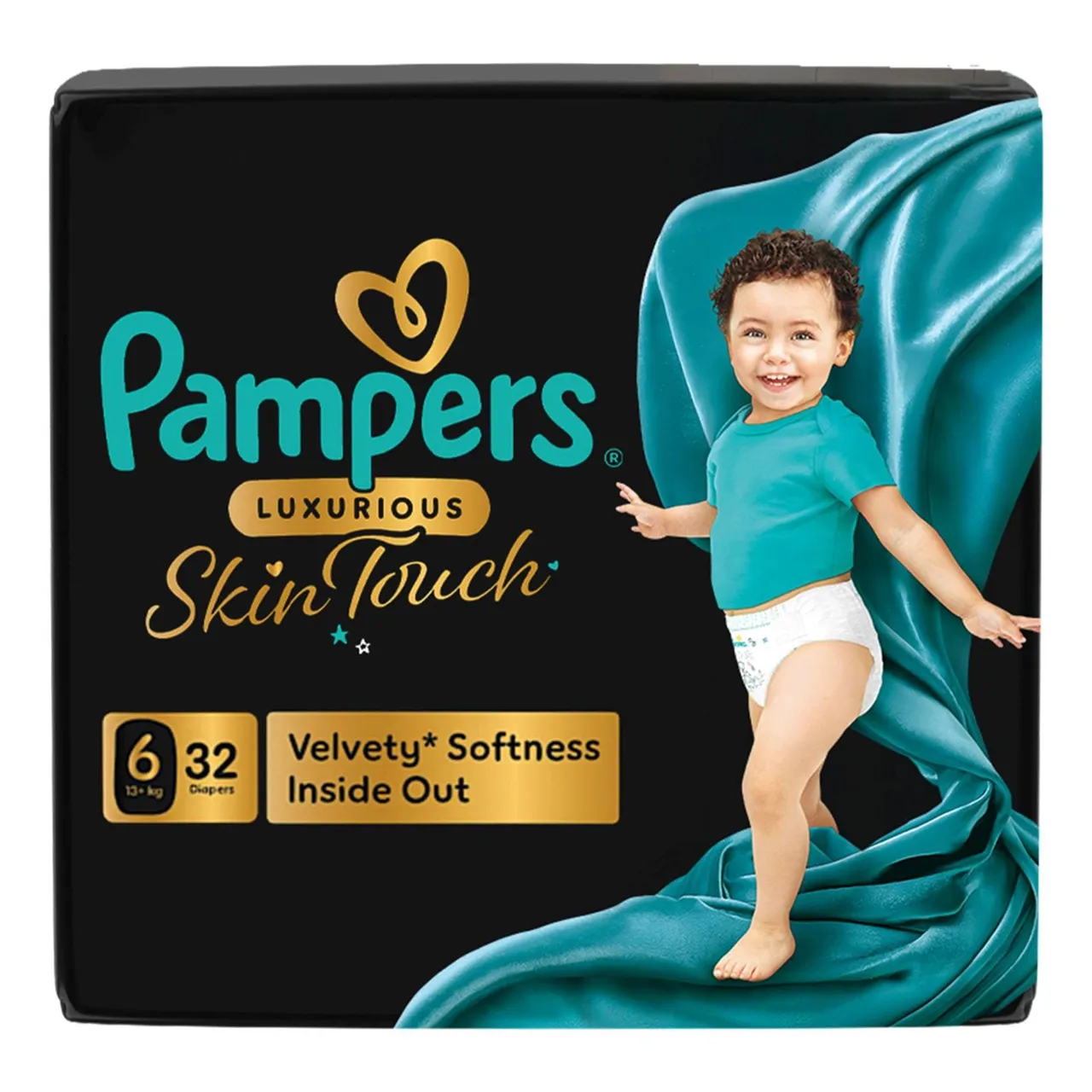 Pampers حفاضات لاصقة فاخرة بملمس البشرة، مقاس 6 (13+ kg)، 32 حفاضة
