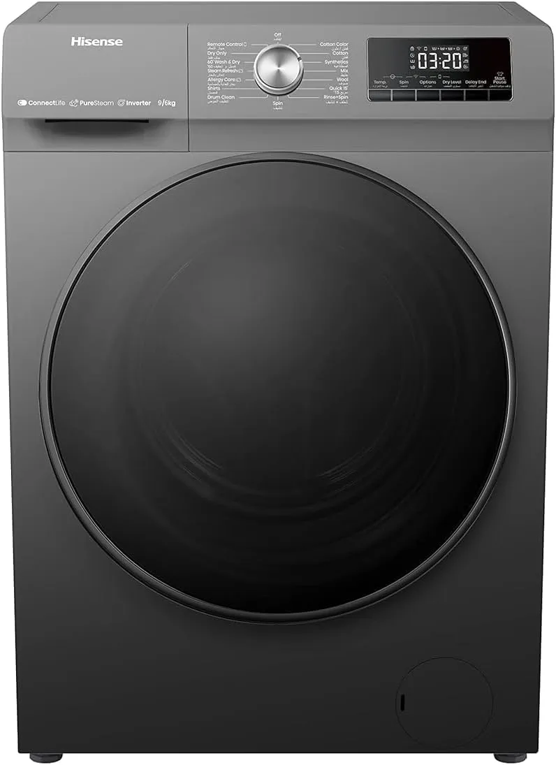 Hisense غسالة ومجفف بتحميل أمامي 9/ ذكية ConnectLife مع Wifi، 1400RPM موديل WDQA9014EVJMWT - ضمان 1 سنة