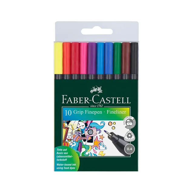Faber-Castell Grip Fine Pen 10 Colors, 0.4mm