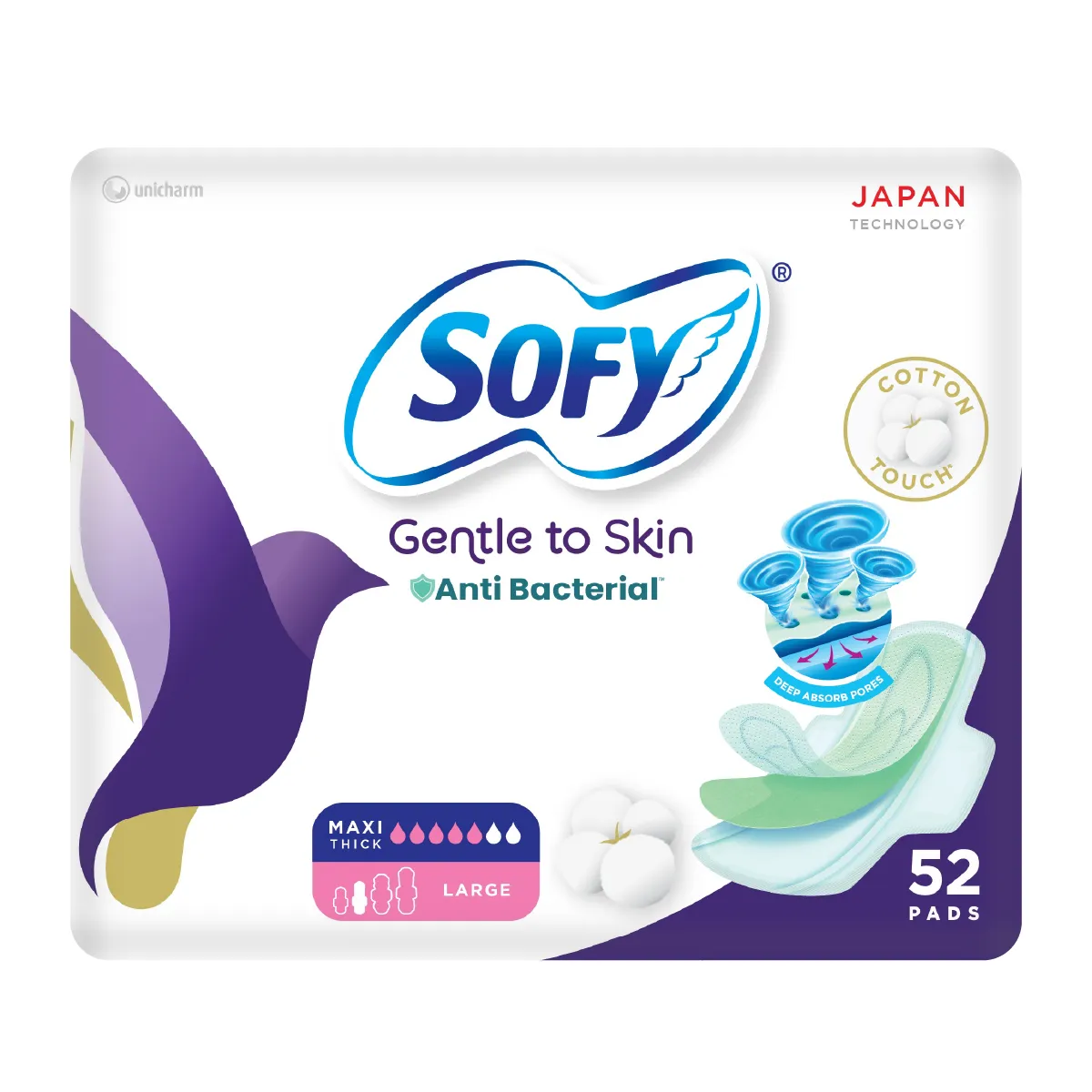 Sofy فوط صحية رفيعة كبيرة مضادة للبكتيريا 29cm - 52 Pcs