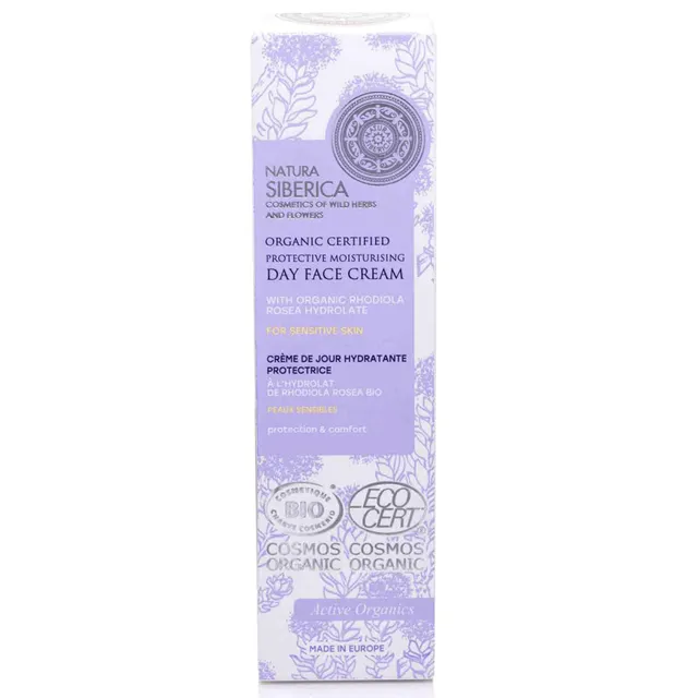 Natura Siberica Organic Certified Protective Moisturising Day Face Cream with Organic Rhodiola Rosea Hydrolate for Sensitive Skin