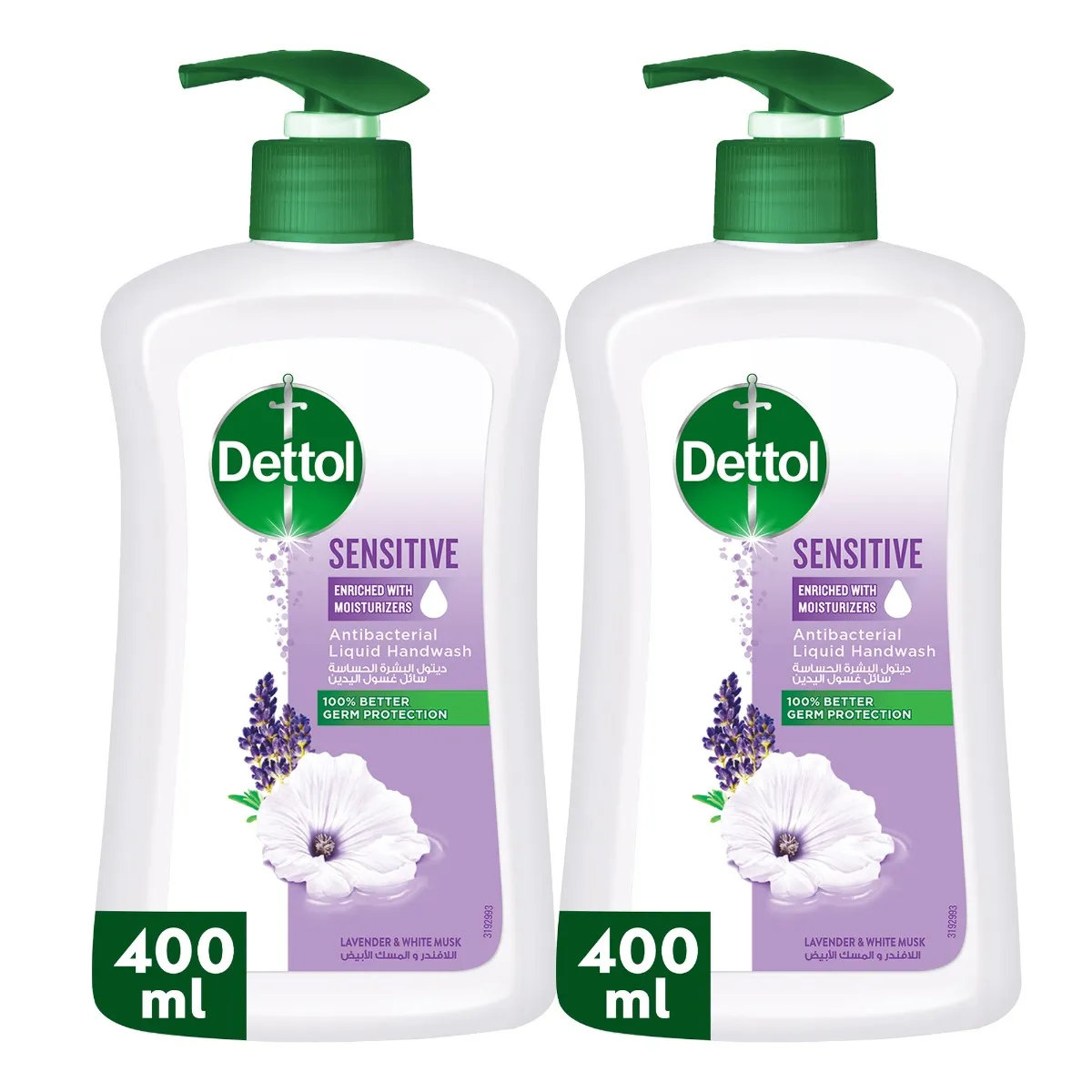 Dettol غسول يدين سائل للبشرة الحساسة مع مضخة برائحة اللافندر والمسك الأبيض
