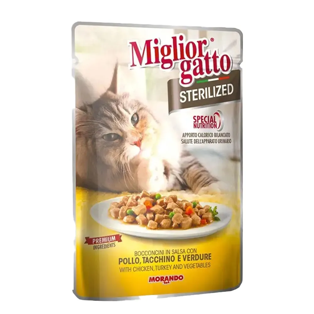 Miglior Gatto طعام قطط قطع في المرق بالدجاج والديك الرومي والخضروات